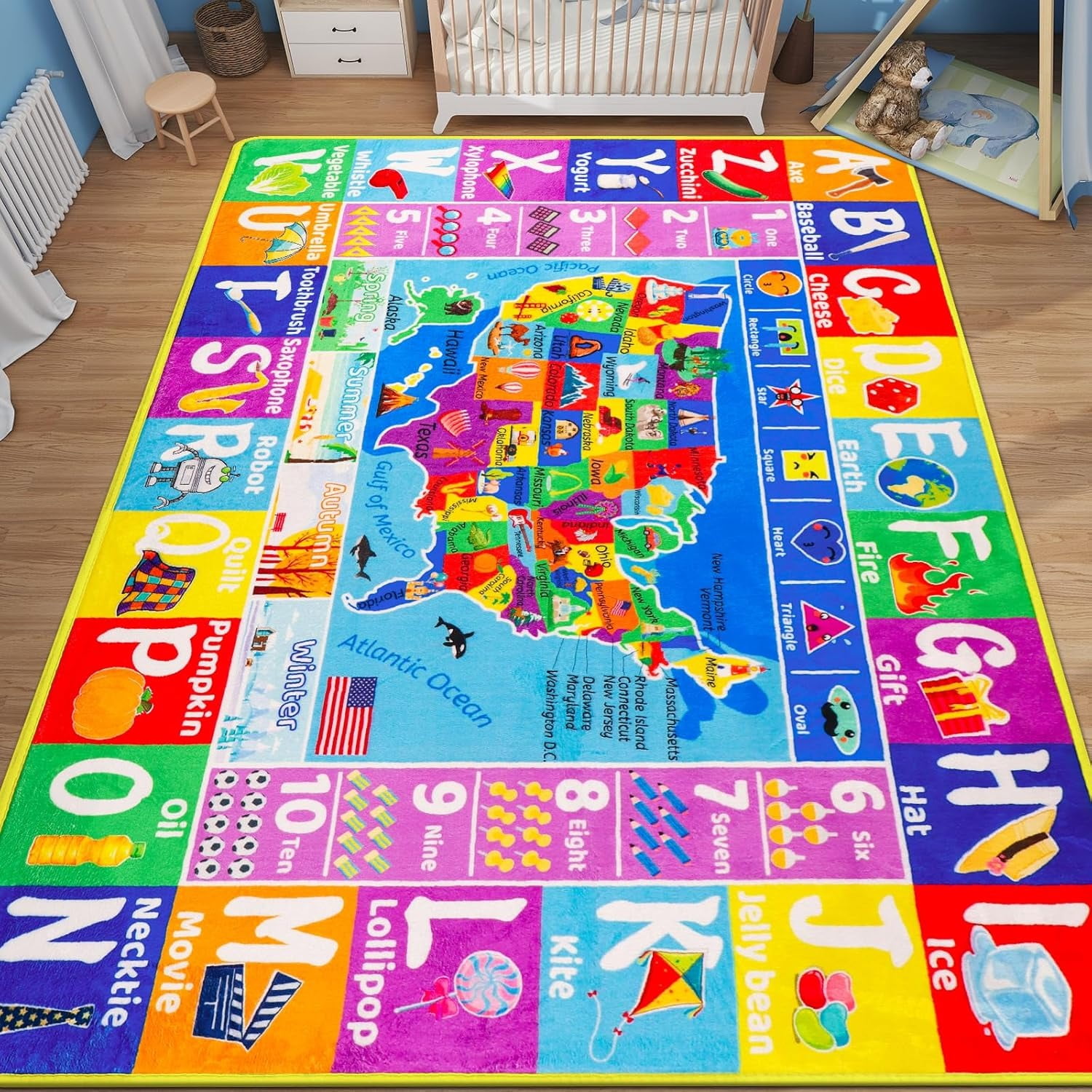 USA Map ABC Kid Rug for Playroom 59