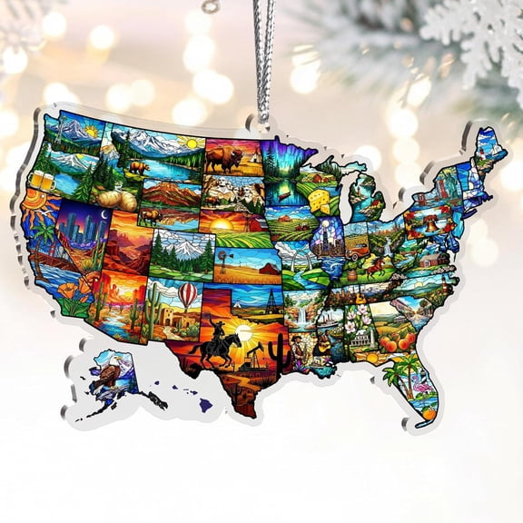 USA Map Acrylic Suncatcher, Faux Stained Glass Window Hanging Decor, Home Decor Gift