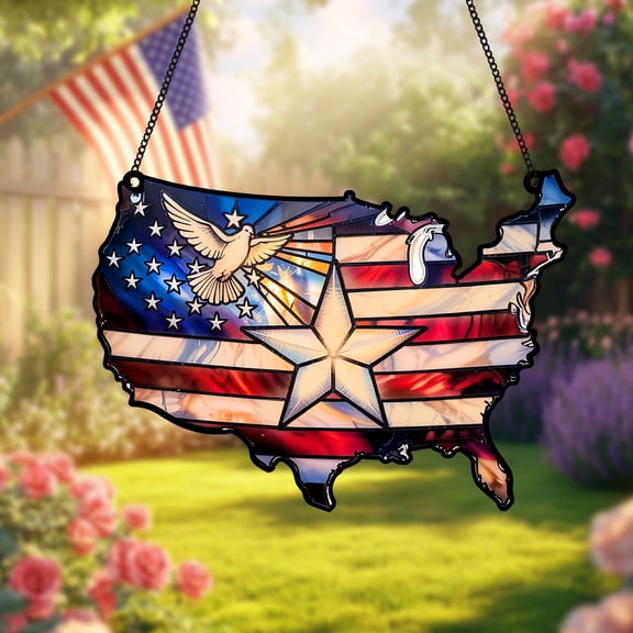 USA Map Acrylic Suncatcher fullxfull Patriotic Red White Blue Window Hanging with Star, Dove and Flag, Memorial Day 4th of July Decor Accent