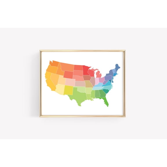 USA Map Education United States Colorful Montessori Learning Classroom Decor, Unframed Paper Poster 11x14in