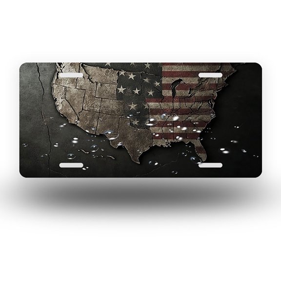 USA Map with Flag Design Front License Plate,Metal License Plate,Funny Standard Plates Personalized Novelty Decorative For Men/Women/Boys/Girls Car 6×12 Inch
