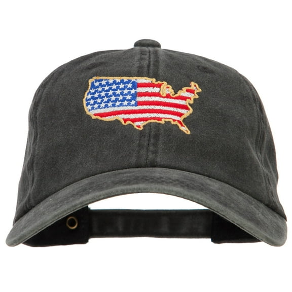 USA Map Flag Embroidered Washed Buckle Cap - Black OSFM