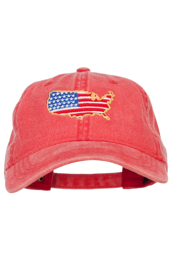 USA Map Flag Embroidered Washed Buckle Cap - Red OSFM