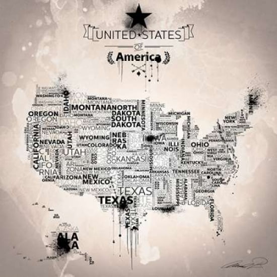 USA Map IVORY Canvas Art - Mikael B (24 x 24)