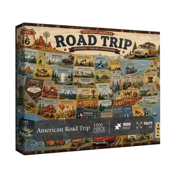 USA Map Puzzles for Adults 1000 Pieces, American Road Trip Jigsaw Puzzle | Us States Puzzle 50 States Landmarks,Vintage Route 66 Puzzle National Parks Scenic,Travel Map Puzzle United States Landscape