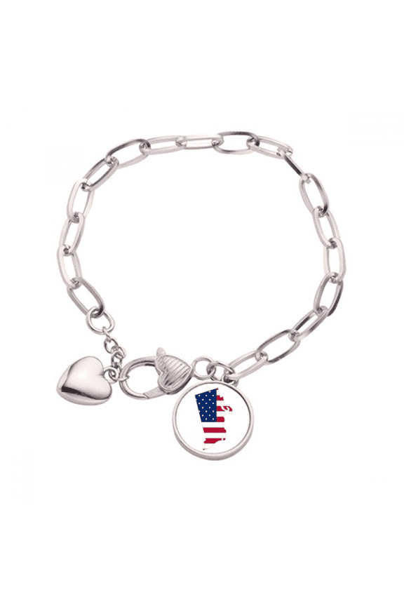 USA Map Stars Stripes Flag Heart Chain Bracelet Jewelry Charm Fashion