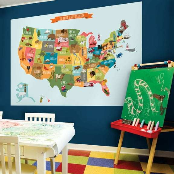 USA Map Vinyl Wall Sticker - Large 70-Inch w x 45.5-Inch h