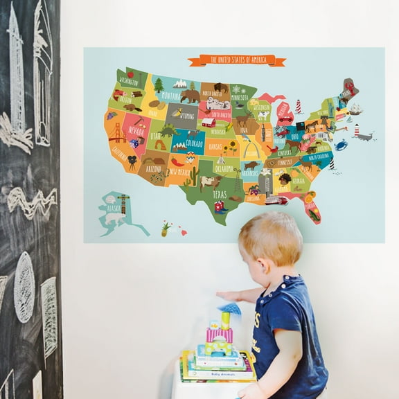 USA Map Vinyl Wall Sticker - Small 35-Inch w x 22.5-Inch h
