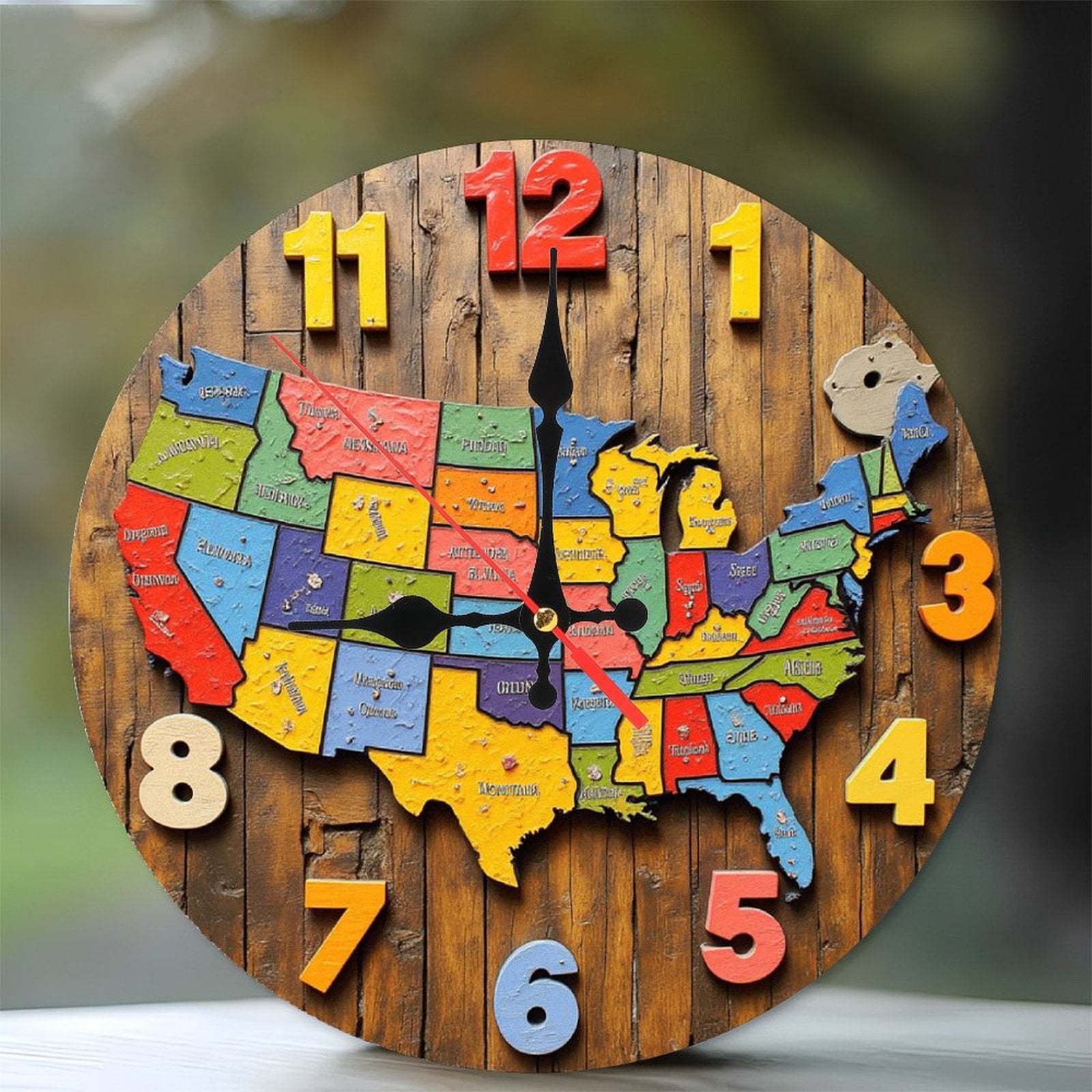 USA Map Wall Clock Colorful Educational Home Decor 10-Inch Silent ...