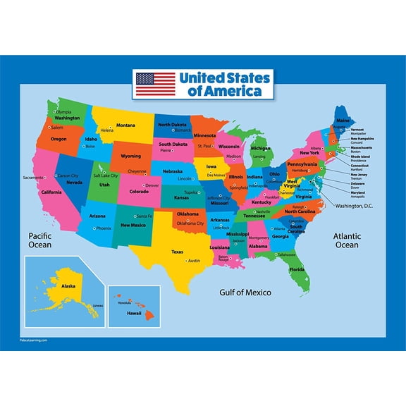 USA Map for Kids - LAMINATED - United States Wall Chart Map (18" x 24")