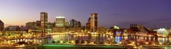 USA Maryland Baltimore City at night viewed from Federal Hill Park Canvas Art - Panoramic Images (40 x 12)