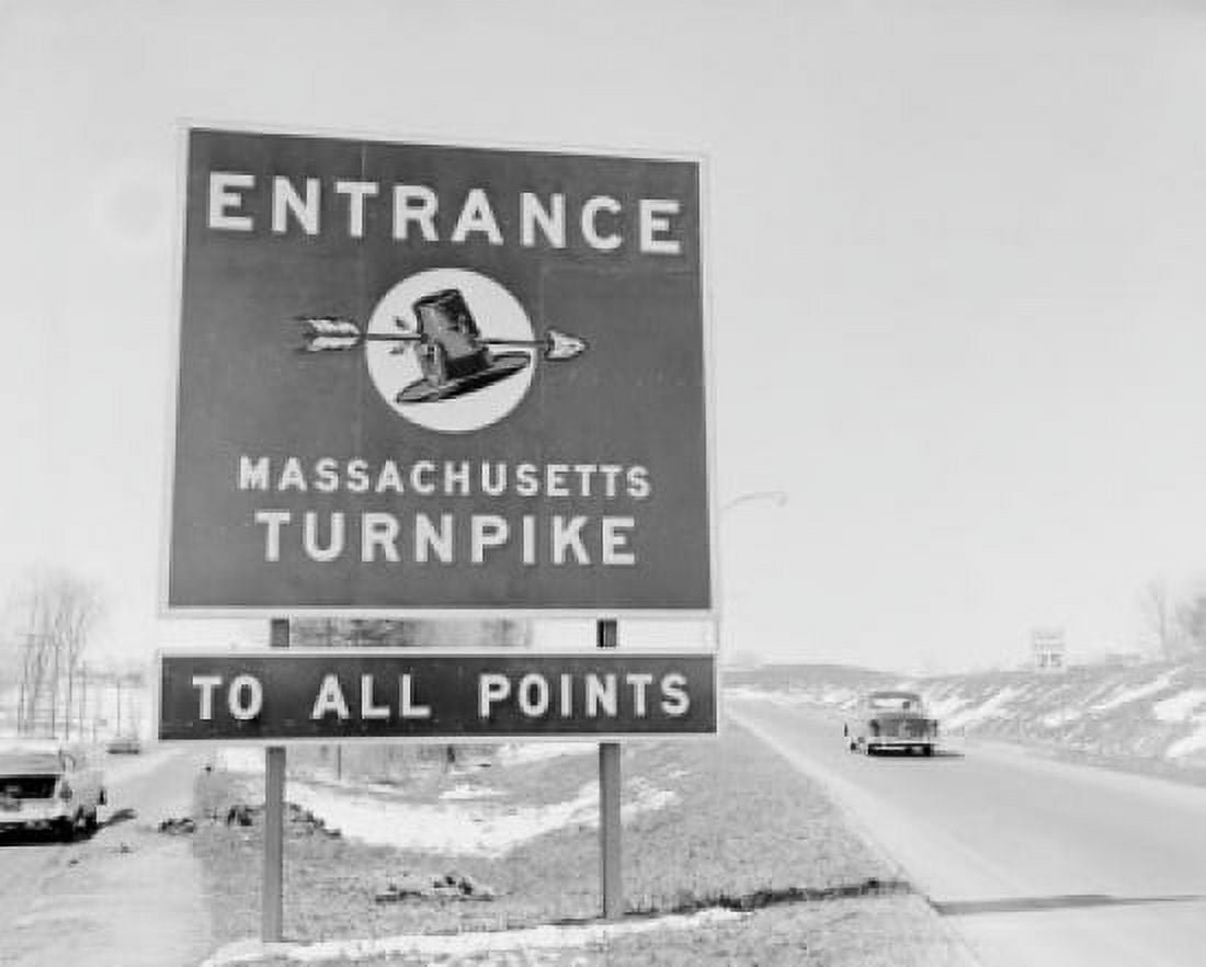 USA Massachusetts Bedford Turnpike road sign Canvas Art - (18 x 24)