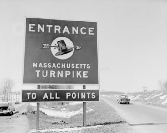 USA Massachusetts Bedford Turnpike road sign Canvas Art - (24 x 36)