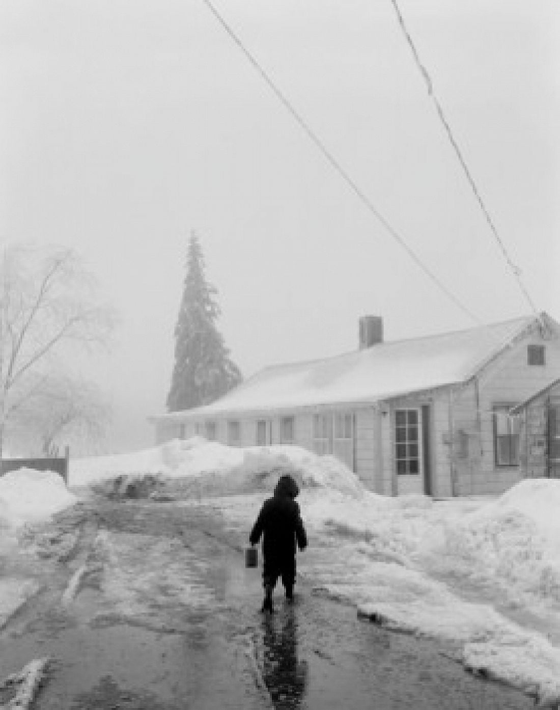 USA Massachusetts Berkshire County person on snowy driveway Canvas Art - (24 x 36)