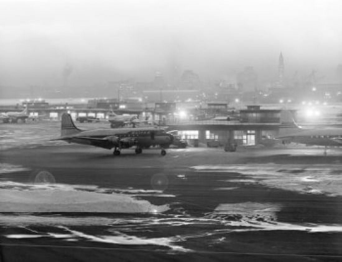 USA Massachusetts Boston Airport in foggy weather Canvas Art - (24 x 36)