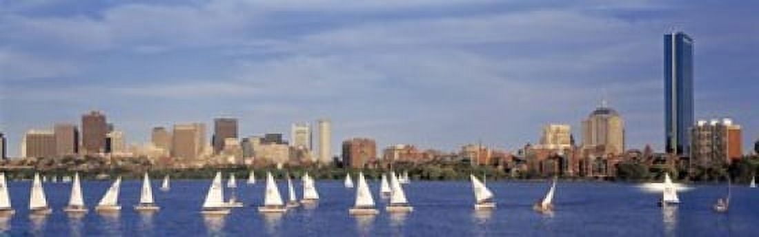 USA Massachusetts Boston Charles River View of boats on a river by a city Canvas Art - Panoramic Images (18 x 6)
