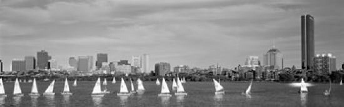 USA Massachusetts Boston Charles River View of boats on a river by a city Canvas Art - Panoramic Images (36 x 12)