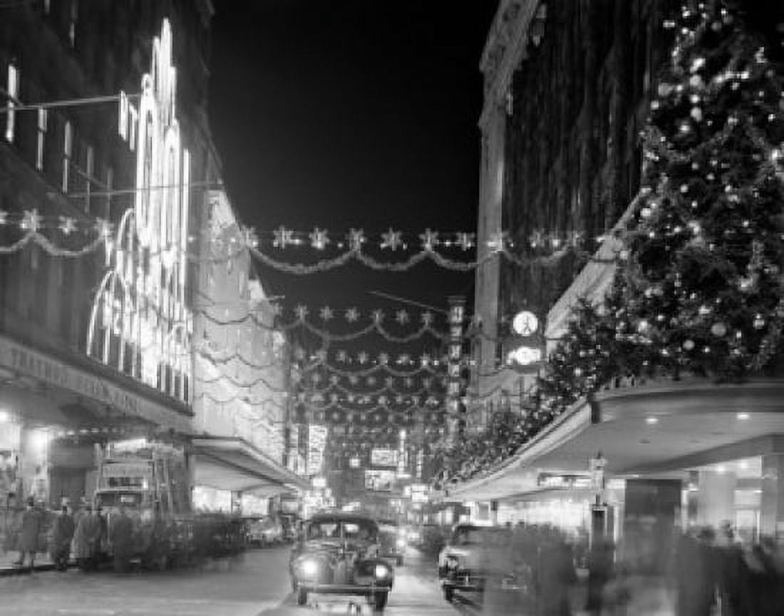 USA Massachusetts Boston City street with Christmas decorations Canvas Art - (24 x 36)