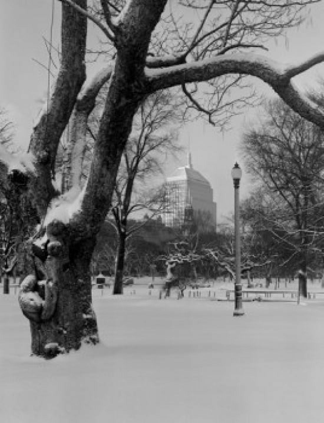 USA Massachusetts Boston Park covered by snow building in the background Canvas Art - (18 x 24)