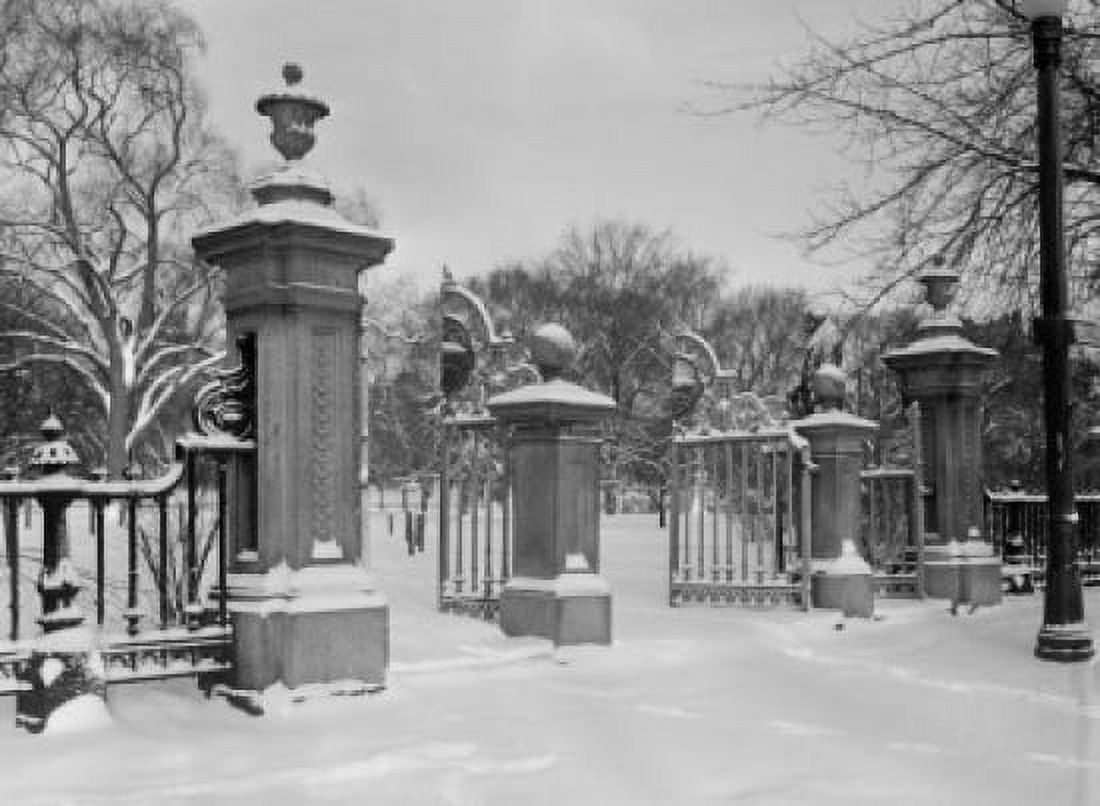 USA Massachusetts Boston Public Garden Entrance gate during winter Canvas Art - (24 x 36)