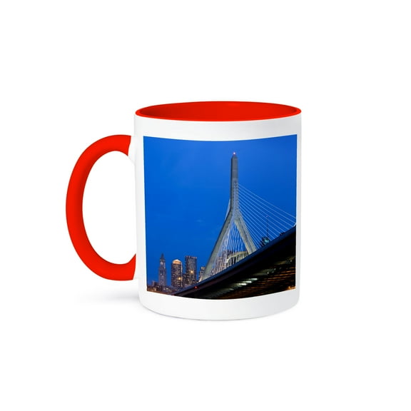 3dRose, USA, Massachusetts, Boston. The Zakim Bridge - US22 WBI0625 - Walter Bibikow, 11oz Two-Tone Red Mug