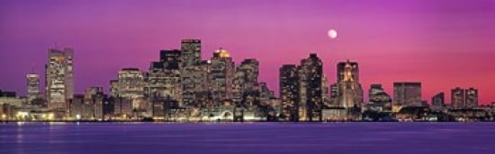 USA Massachusetts Boston View of an urban skyline by the shore at night Canvas Art - Panoramic Images (36 x 12)