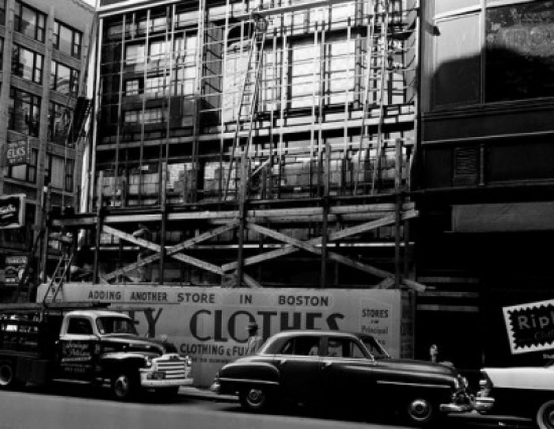 USA Massachusetts Boston cars parked against building with scaffolding Canvas Art - (18 x 24)