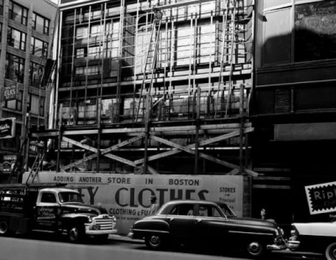 USA Massachusetts Boston cars parked against building with scaffolding Canvas Art - (24 x 36)