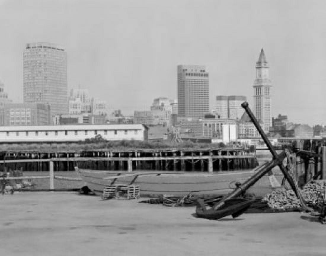 USA Massachusetts Boston cityscape with boats and pier Canvas Art - (18 x 24)