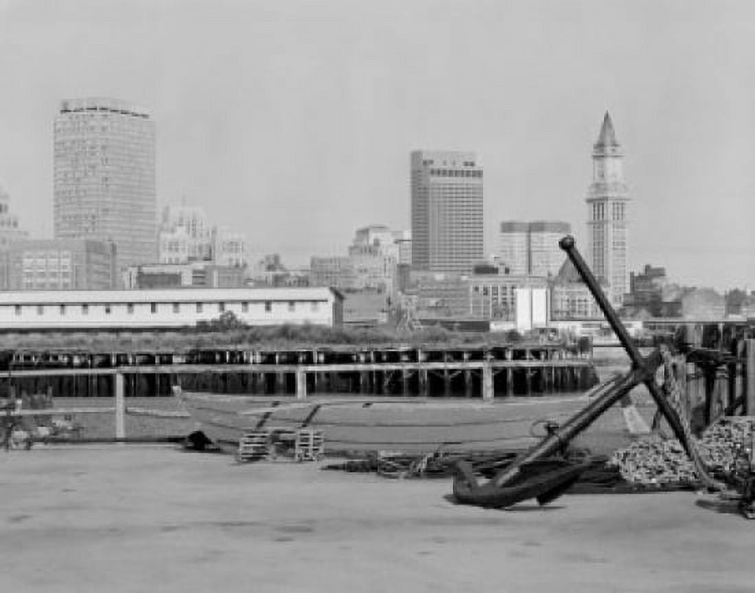 USA Massachusetts Boston cityscape with boats and pier Canvas Art - (24 x 36)