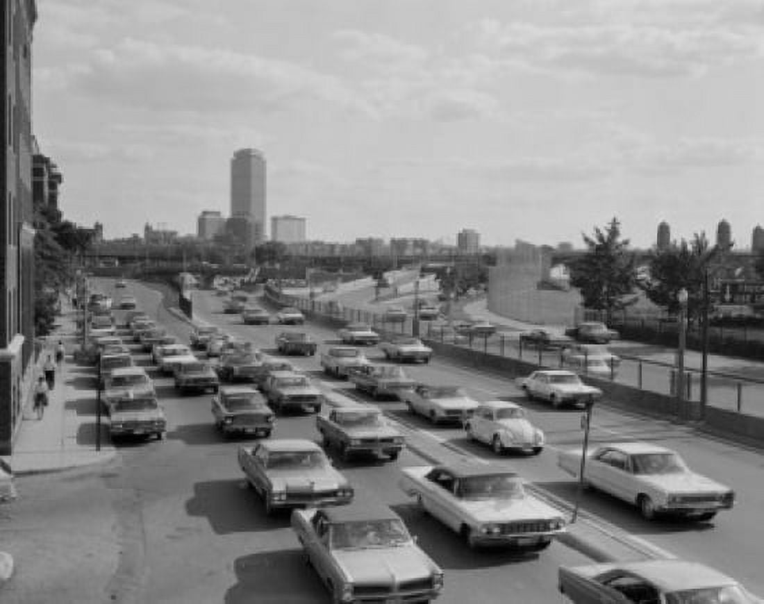 USA Massachusetts Boston cityscape with traffic Canvas Art - (18 x 24)