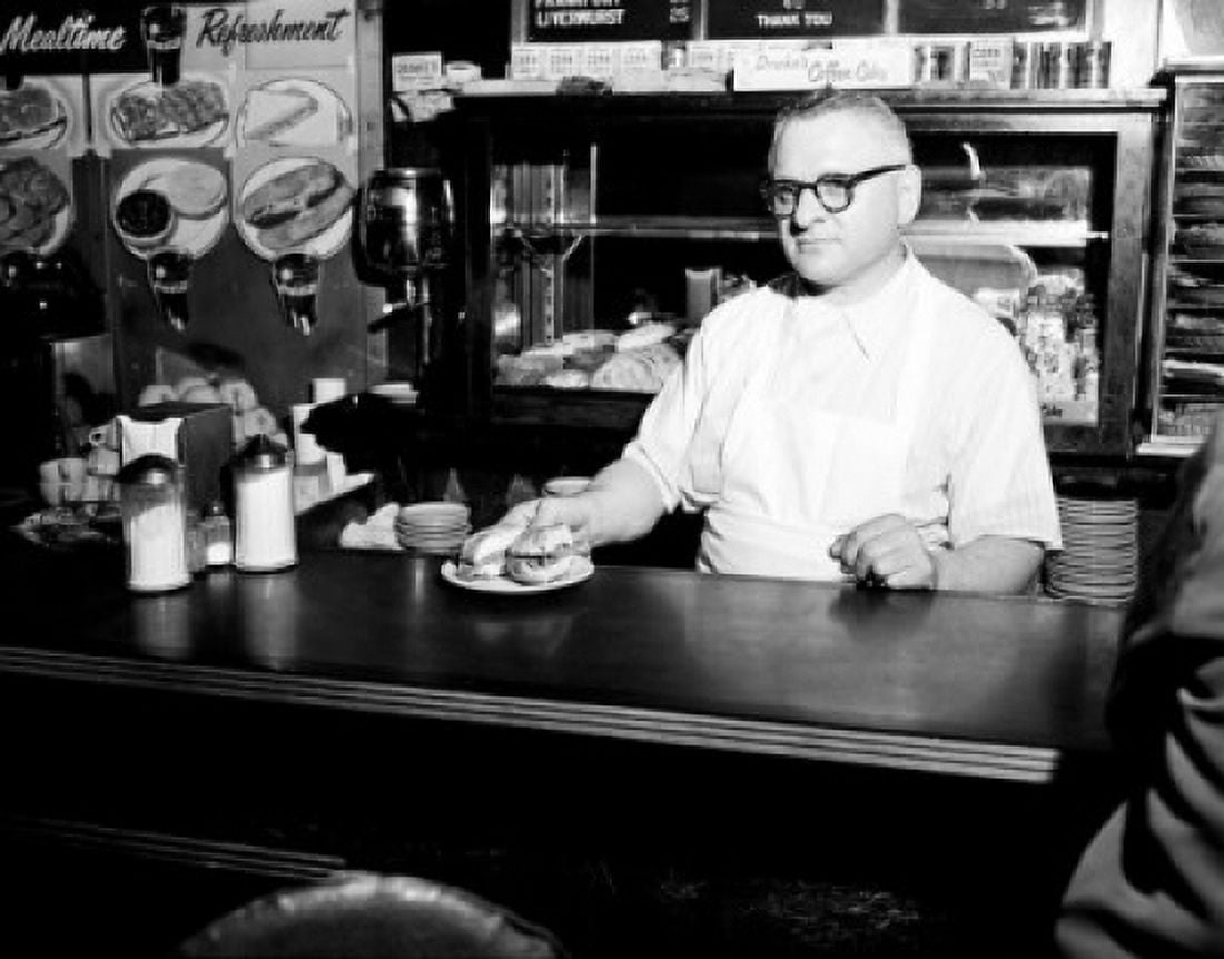USA Massachusetts Boston man serving in restaurant Canvas Art - (18 x 24)