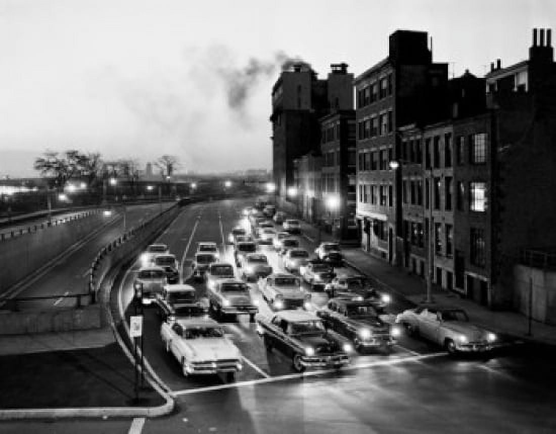 USA Massachusetts Boston traffic at dusk Canvas Art - (24 x 36)