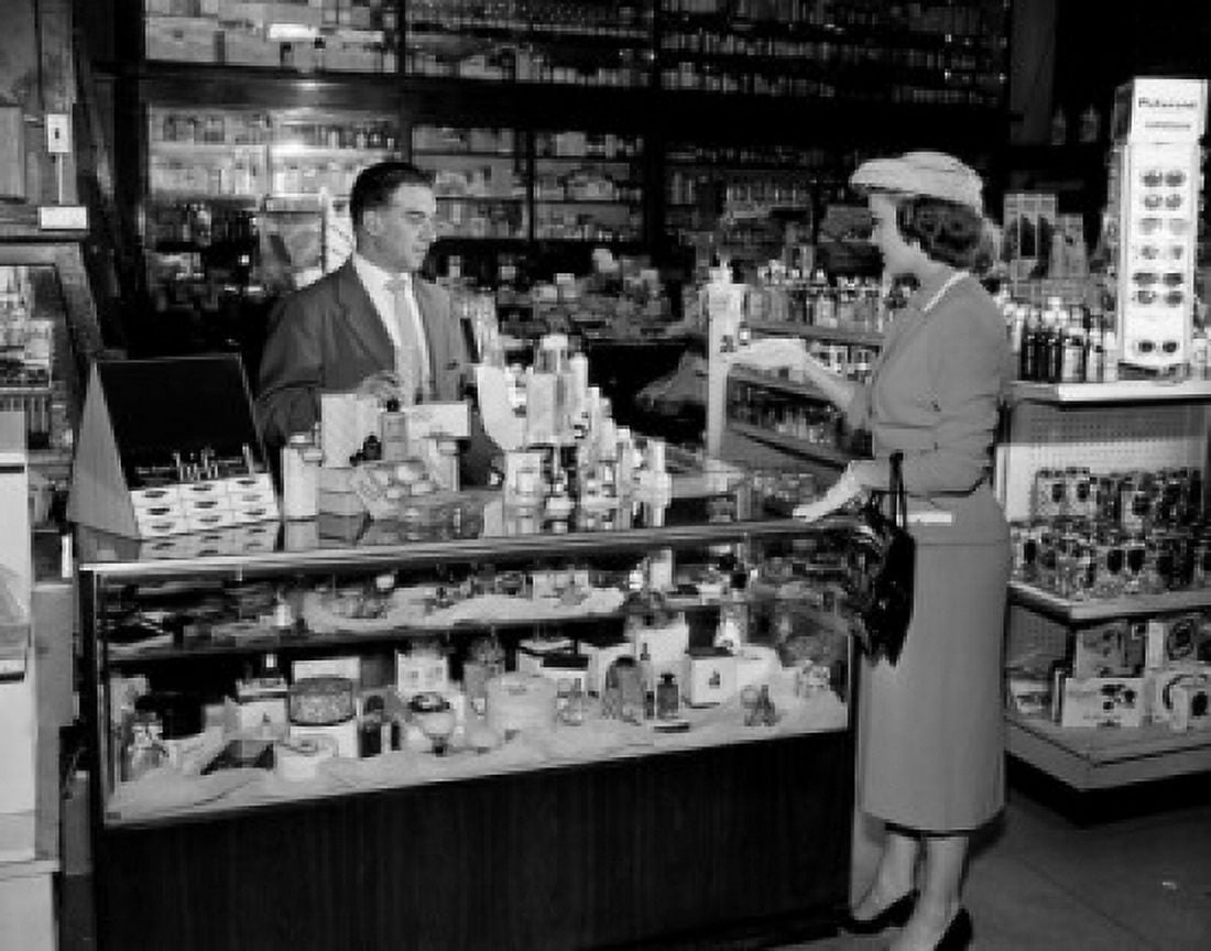 USA Massachusetts Boston woman doing shopping in drug store Canvas Art - (18 x 24)