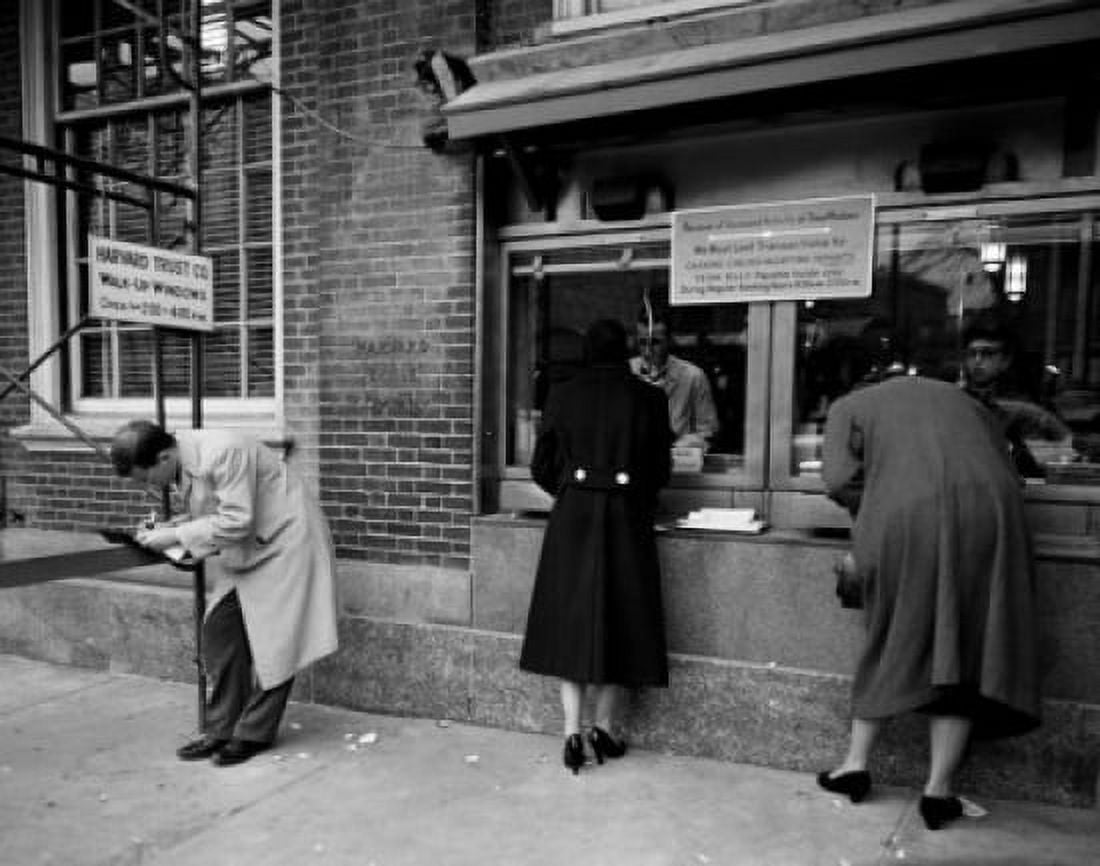 USA Massachusetts Cambridge people filling forms in front of building Canvas Art - (24 x 36)