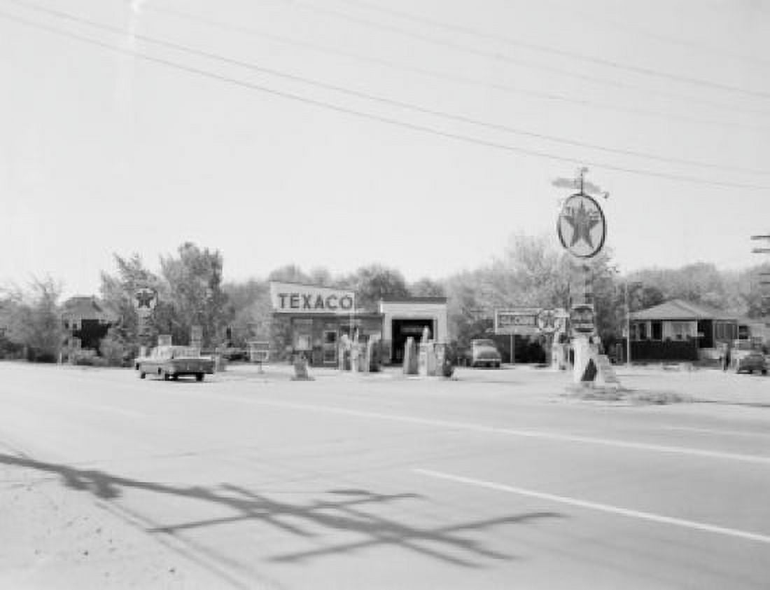 USA Massachusetts Oxford Street scene with petrol station Canvas Art - (24 x 36)