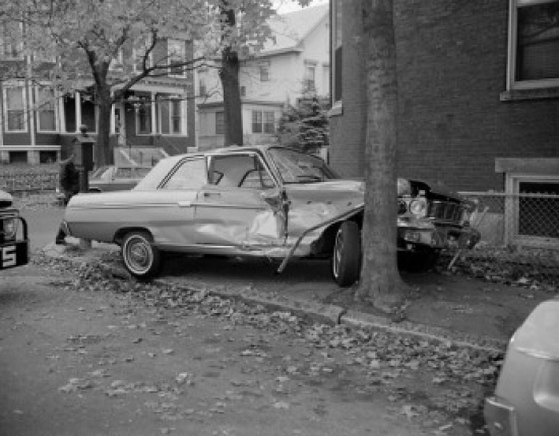 USA Massachusetts Worcester 1965 Ford crashed into tree Canvas Art - (24 x 36)