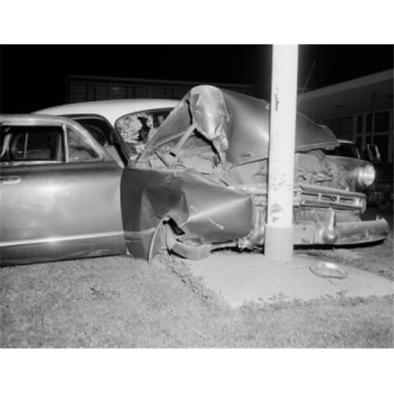 USA Massachusetts Worcester Car Crash Scene at Night Poster Print - 18 x 24 in.