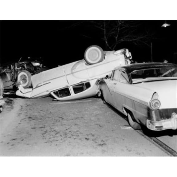 USA Massachusetts Worcester Car Crash Scene at Night Poster Print - 18 x 24 in.