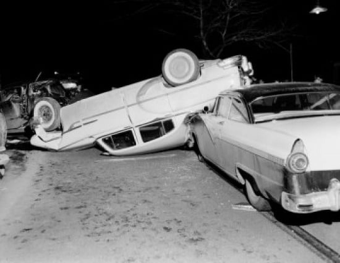 USA Massachusetts Worcester Car crash scene at night Canvas Art - (18 x 24)