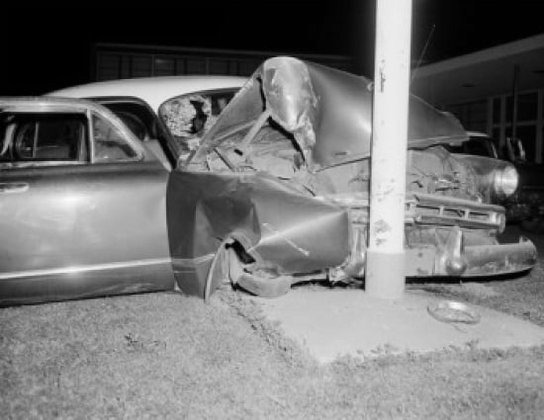 USA Massachusetts Worcester Car crash scene at night Canvas Art - (24 x 36)