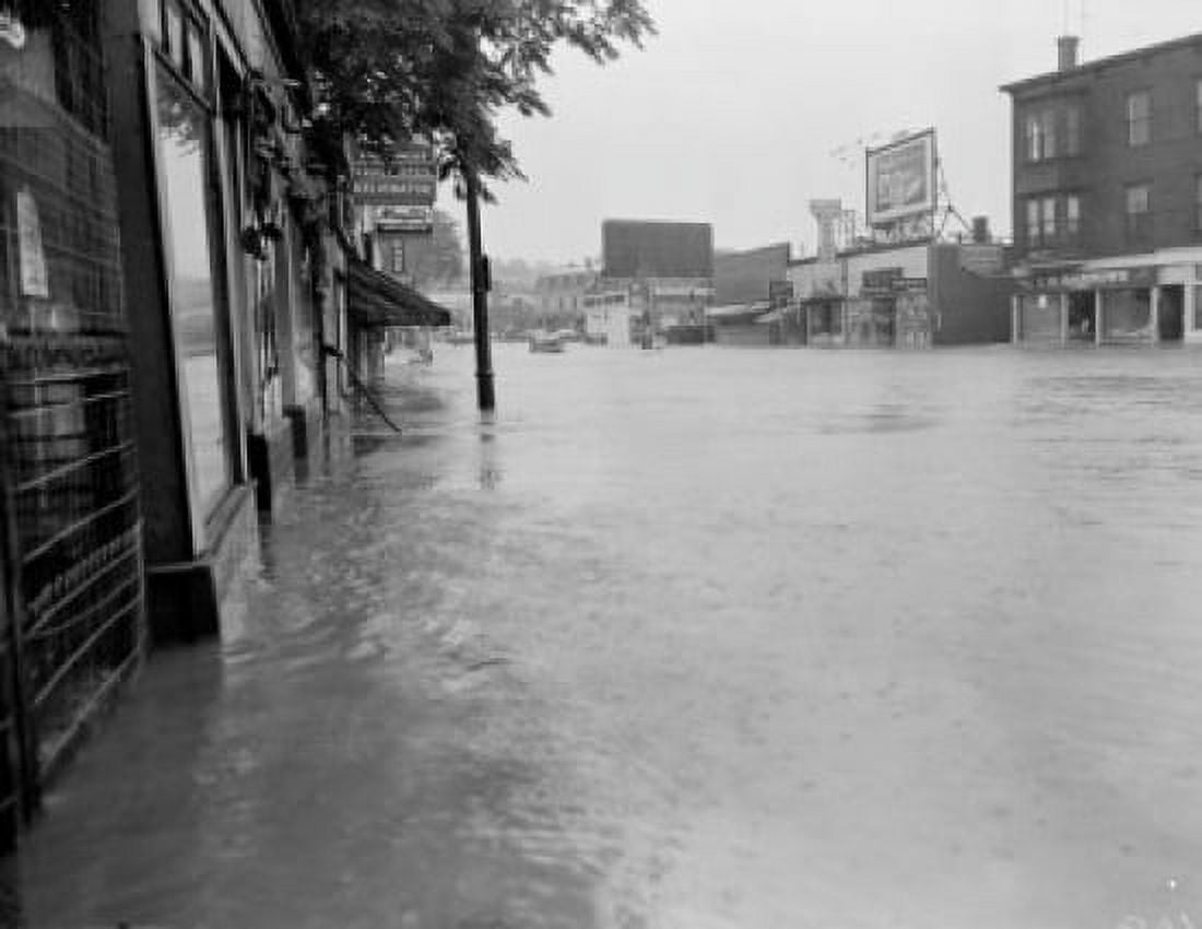 USA Massachusetts Worcester Flooded business establishments at Webster Square Canvas Art - (18 x 24)