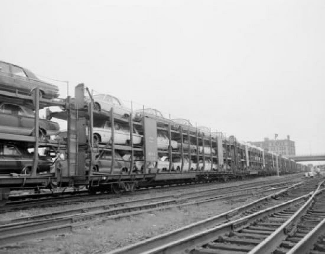 USA Massachusetts Worcester Railroad freight cars with 1966 automobiles being shipped Canvas Art - (24 x 36)