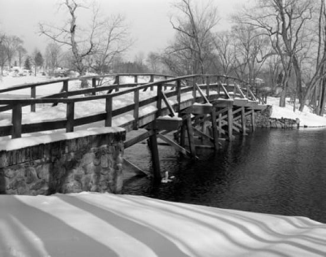 USA Massachusetts footbridge under snow Canvas Art - (24 x 36)