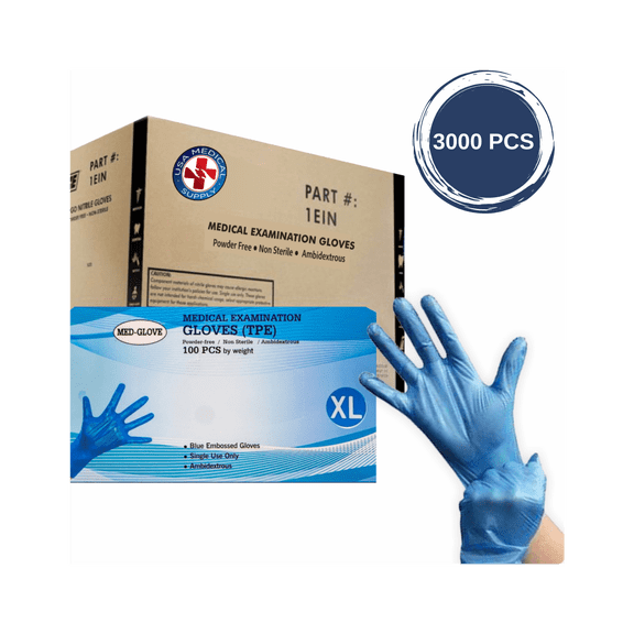USA Medical Supplies Medical Examination Gloves - Color (Sky Blue), Size (Medium) & Material (Rubber)