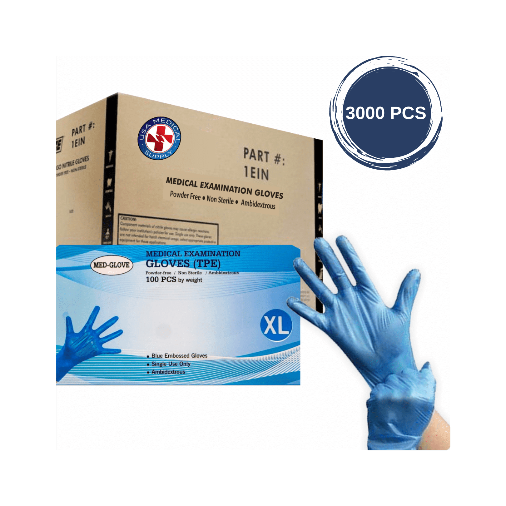 USA Medical Supplies Medical Examination Gloves - Color (Sky Blue), Size (XLarge) & Material (Rubber)