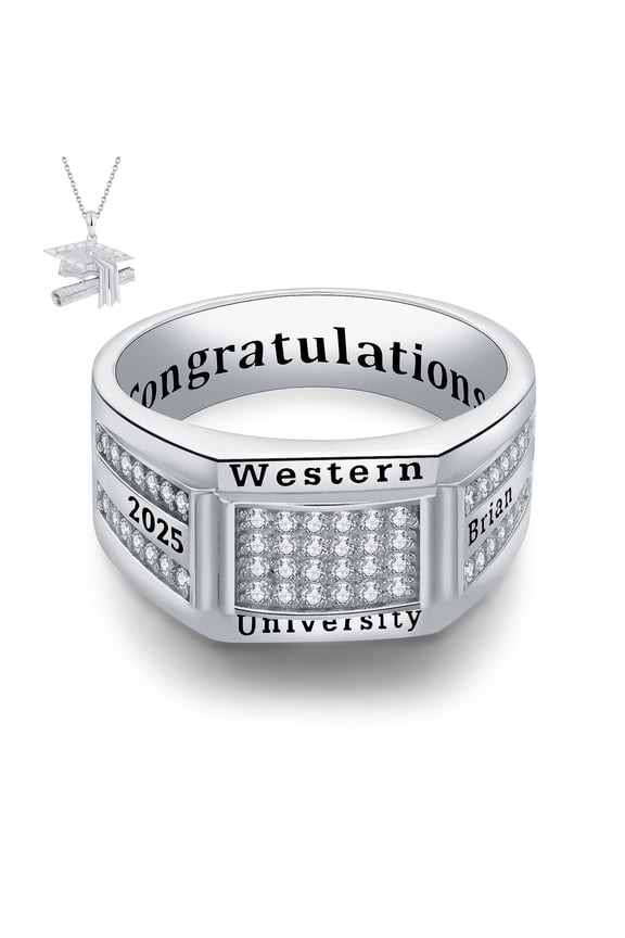 USA Mementos Custom Men's Signature Class Ring Sterling Silver for High School & College Graduation