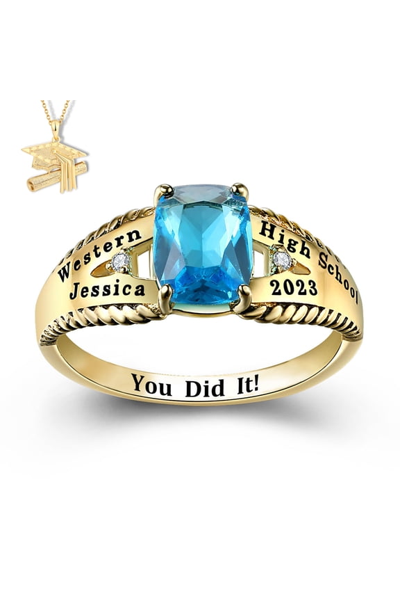 USA Mementos Customized Women's Class Ring Sterling Silver for High School and College Graduation