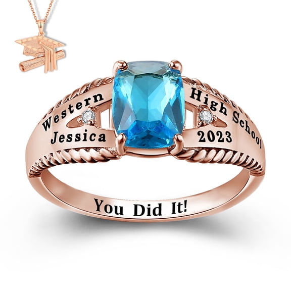 USA Mementos Customized Women's Class Ring Sterling Silver for High School and College Graduation