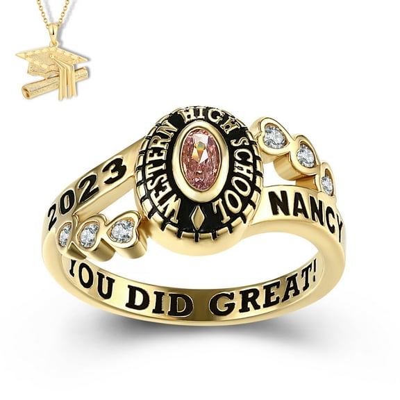 USA Mementos Custom Women's Class Ring Sterling Silver for High School & College Graduation-Heart